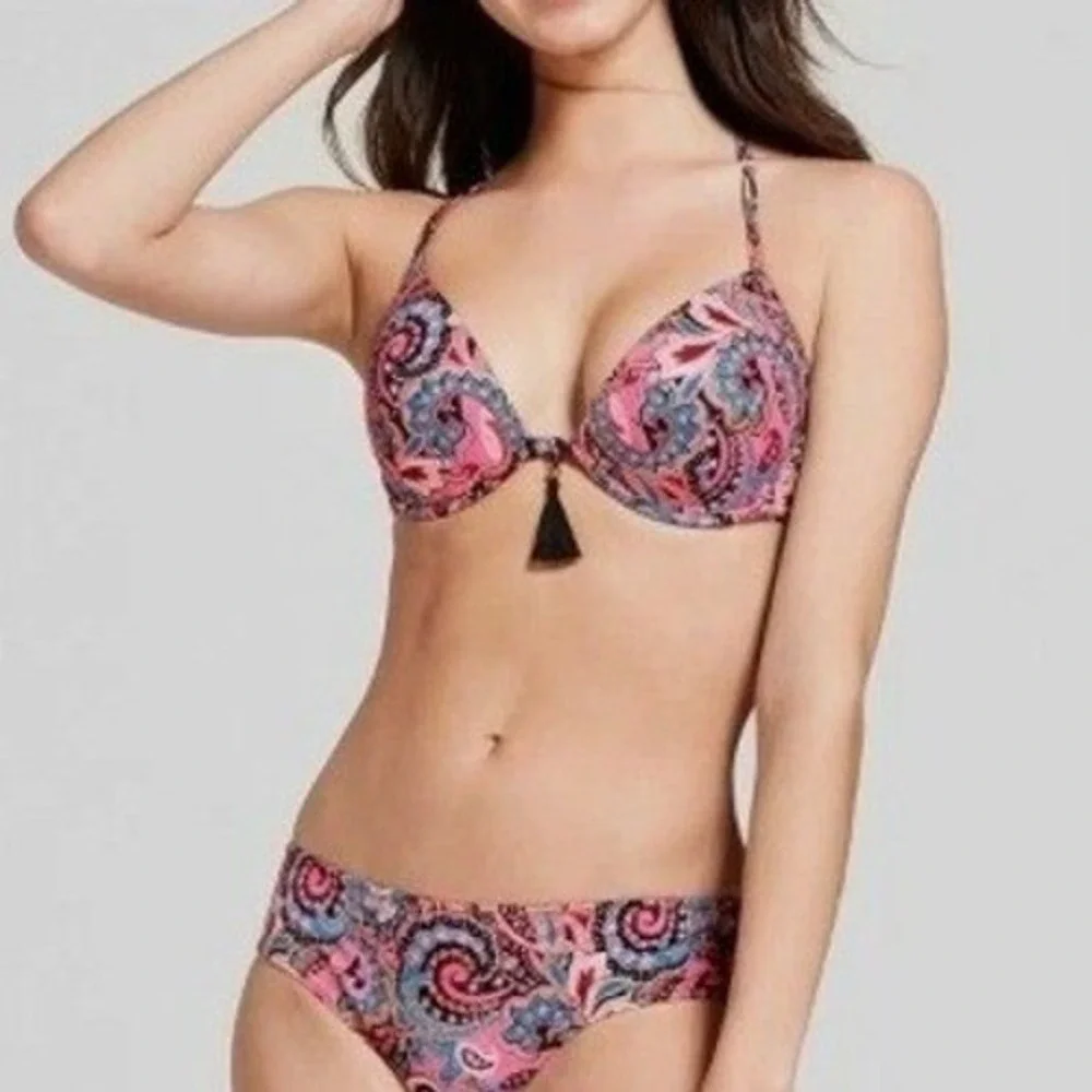 Shade & Shore Bikini Set Swimsuit Women's Small Pink‎ Paisley Y2K Summer